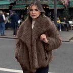 Women's Faux Fur Fuzzy Coat Casual Fluffy Long Sleeve Lapel Shaggy Jacket Winter Furry Open Front Lapel Collar Lady Short Coat