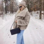 Women's Faux Fur Fuzzy Coat Casual Fluffy Long Sleeve Lapel Shaggy Jacket Winter Furry Open Front Lapel Collar Lady Short Coat