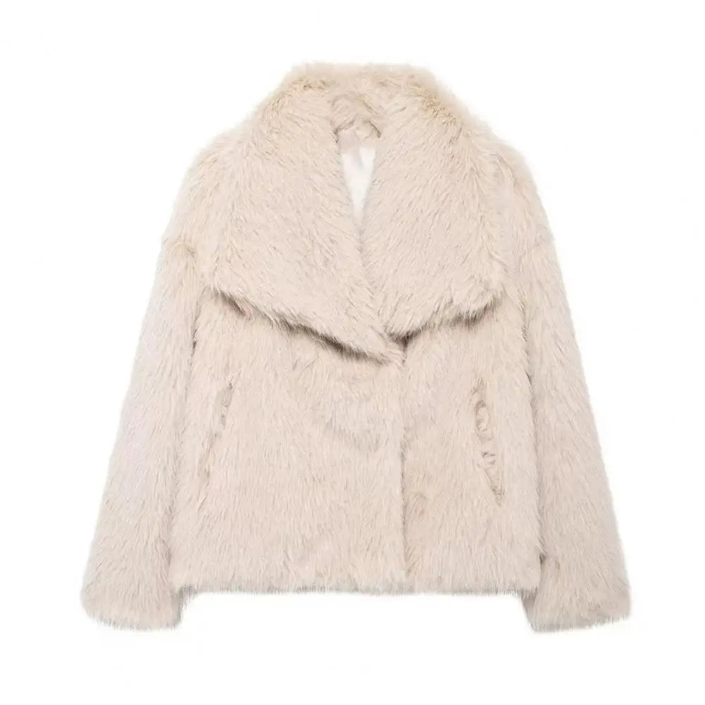 Women's Faux Fur Fuzzy Coat Casual Fluffy Long Sleeve Lapel Shaggy Jacket Winter Furry Open Front Lapel Collar Lady Short Coat