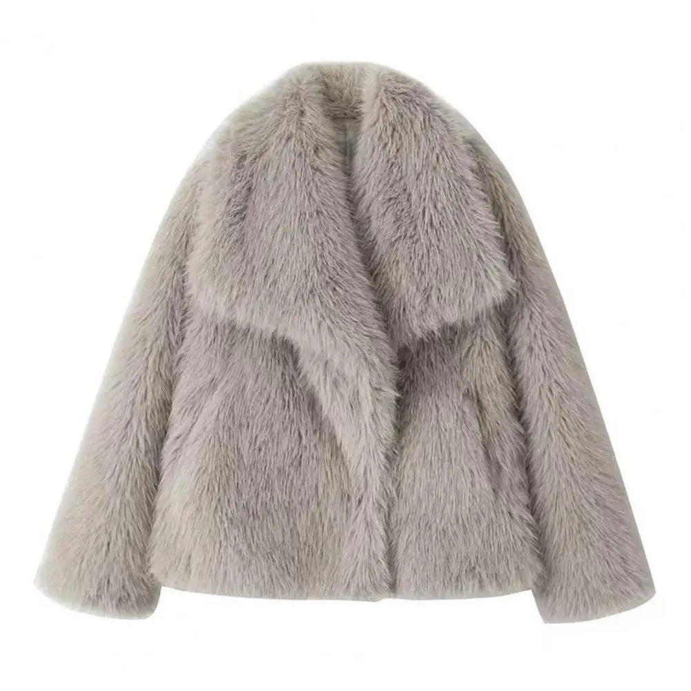 Women's Faux Fur Fuzzy Coat Casual Fluffy Long Sleeve Lapel Shaggy Jacket Winter Furry Open Front Lapel Collar Lady Short Coat