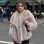Women's Faux Fur Fuzzy Coat Casual Fluffy Long Sleeve Lapel Shaggy Jacket Winter Furry Open Front Lapel Collar Lady Short Coat