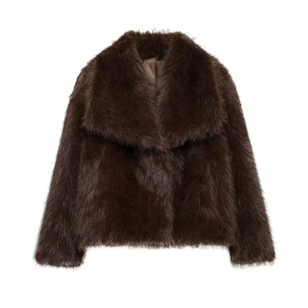 Women's Faux Fur Fuzzy Coat Casual Fluffy Long Sleeve Lapel Shaggy Jacket Winter Furry Open Front Lapel Collar Lady Short Coat