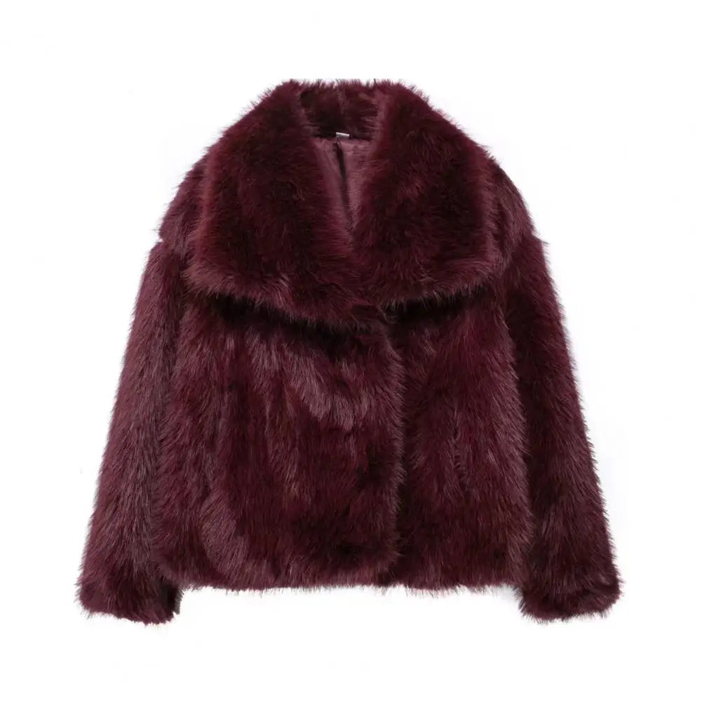 Women's Faux Fur Fuzzy Coat Casual Fluffy Long Sleeve Lapel Shaggy Jacket Winter Furry Open Front Lapel Collar Lady Short Coat