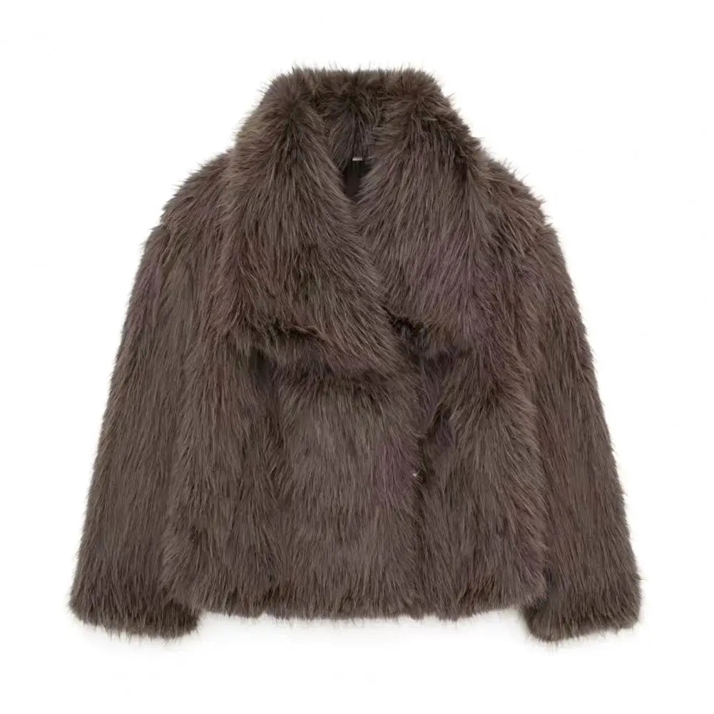 Women's Faux Fur Fuzzy Coat Casual Fluffy Long Sleeve Lapel Shaggy Jacket Winter Furry Open Front Lapel Collar Lady Short Coat