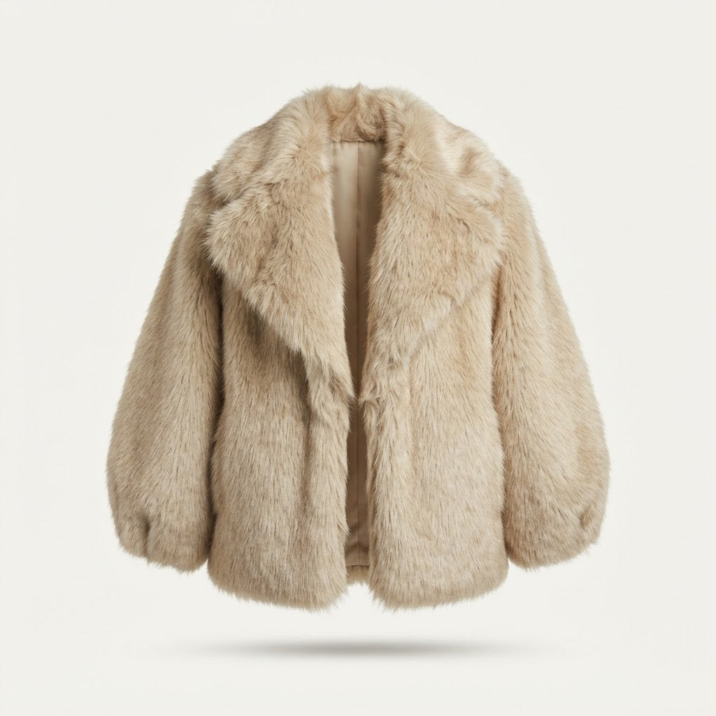 Women's Faux Fur Fuzzy Coat Casual Fluffy Long Sleeve Lapel Shaggy Jacket Winter Furry Open Front Lapel Collar Lady Short Coat